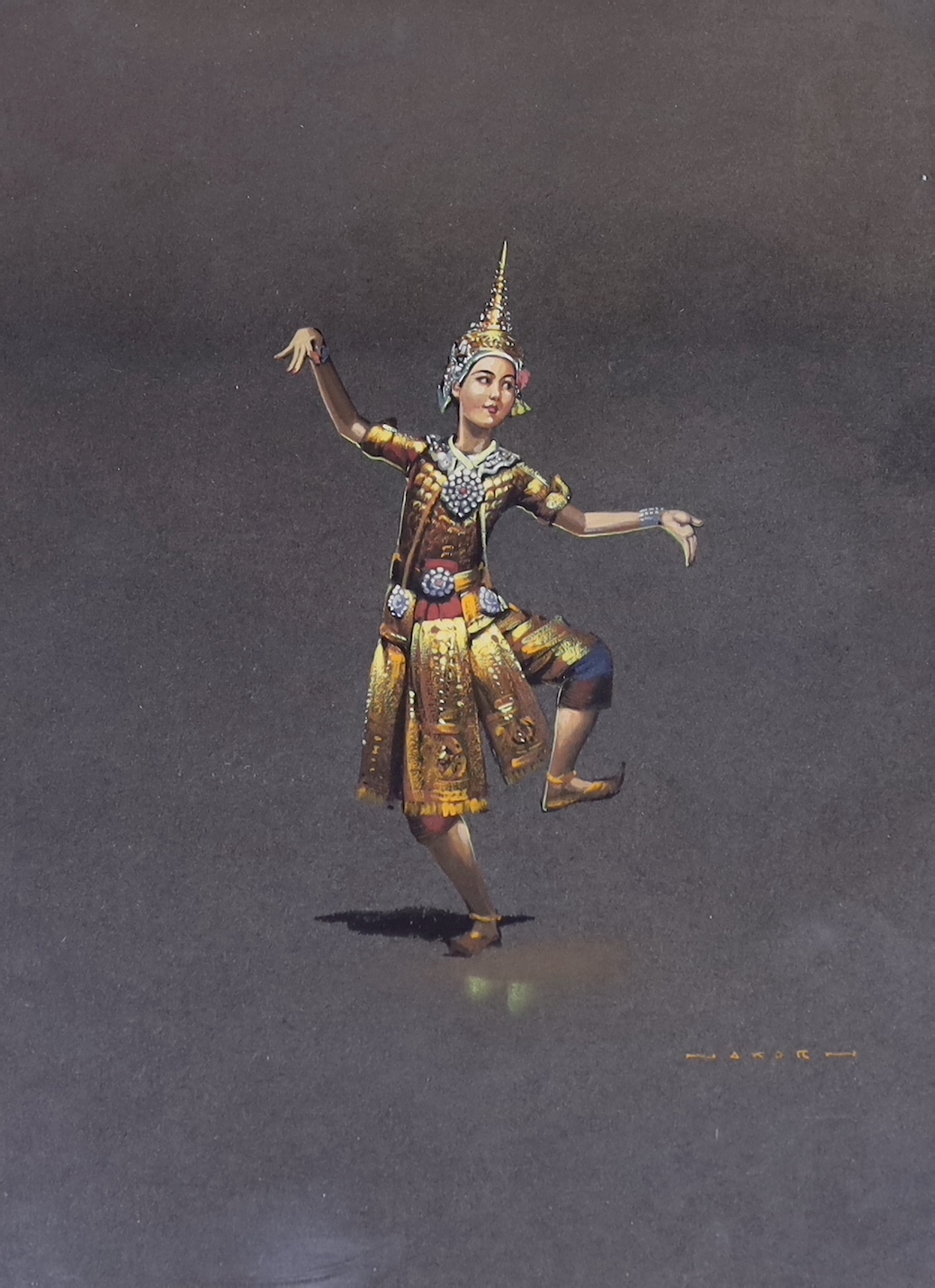 A pair of Thai/Balinese School gouaches of female dancers, signed, 35 x 25cm
